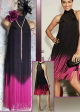 Karen millen  black Pink flapper tassel fringe 20s gatsby Party evening dress 8