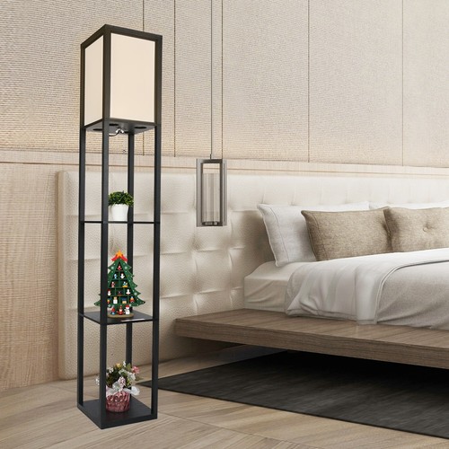 Wooden shelf floor lamp - lamp, with