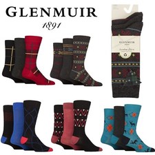 Xmas Gift Tagged Socks Men's Soft Bamboo Patterned- 3 Pairs Size 7-11 - Glenmuir