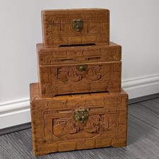 Set of 3 Graduating Miniature Chinese Camphor Chests Dovetail Joints Base Stamp