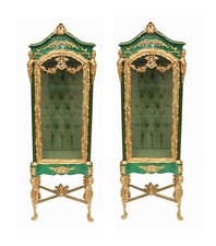 Pair French Vitrines Malachite
