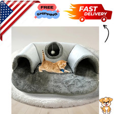 3-in-1 Cozy Cat Tunnel Bed - Play Mat & Warm Nest with Non-Slip Base for Small..
