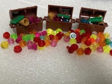 LEGO Reddish Brown Treasure Chest x 3 + 50 Coins, 3 goblets, 3 notes, 15 Jewels