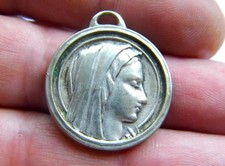 Large Vintage Silver Blessed Virgin Lady Immaculate Holy Medal Fob St Bernadette