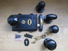 Cast iron Door rim knob & Rim lock rustic vintage victorian cottage door handles