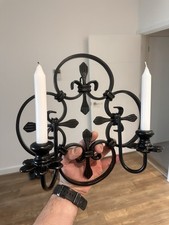 Gothic Wrought Iron 2 Arm Wall Sconce Candle Holder Black Vintage Style Gift 