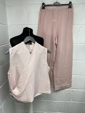 Shirin Guild Pastel Pink Matching Sleeveless Wrap Vest With Trousers Co Ord M PB
