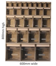 Complete Tilt Bin Van Kit (27 Compartments).  Small Parts Bins.