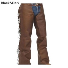 Men's Western Leather Chaps – Brown Fringe Cowboy Riding Gear – Rodeo Ranch Wear