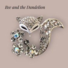 Silver Tone Crystal Fox Brooch