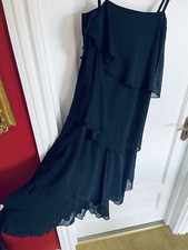 Vintage Flapper Ruffled chiffon Black flower Women’s Dress size 10 12 made in UK