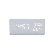 USB Charging Digital Alarm Clock with Wooden Electronic LED Time Display Square