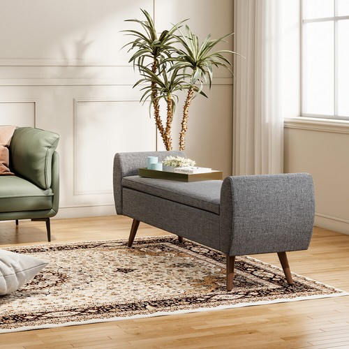 Upholstered linen accent bench - upholstered,