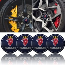 SAAB Blue Centre Hub Caps. 63mm x 4 Set. ALLOY WHEELS  9-3 93 95 900 9-5 etc