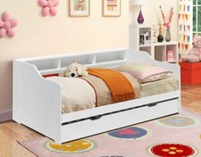 3ft Wooden Bed with Trundle, Grey, White or Caramel With Shelving Bedroom