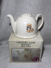 Country Lane Handy Tea Pot Teddy Bear Design - With Box - Made In Taiwan