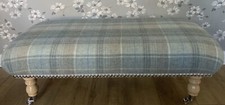 A new footstool in Laura Ashley Cranbourne wool check duck egg fabric
