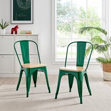 Colton Tolix Style Industrial Metal Dining Chair With Wood Seat Set of 2
