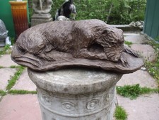 LAYING IRISH WOLFHOUND DOGS DOG BRONZED STONE  STATUE GARDEN PET SCULPTURE