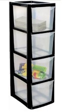 Storage Drawer Unit 4 Tier Rattan Effect Plastic Organizer Medium Office School
