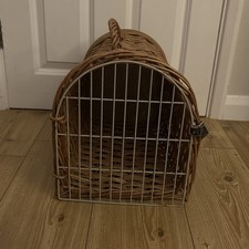 Vintage Small  Wicker  Basket Pet Animal Carrier Cat Dog Natural Woven & handle