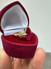 Rare Vintage Original Soviet Russian Solid Rose Gold Ruby Ring 583 14K USSR