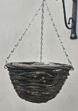 2 x Rattan Hanging Baskets 14 Inch, Outdoor Home Decor Brown Willow Wicker