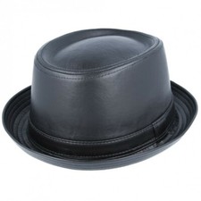 MENS BLACK PORK PIE HAT LEATHER LOOK FAUX SKA RUDE BOY SOUL MADNESS TRILBY 