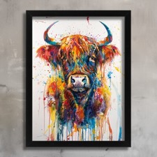 Highland Cow Wall Art Colourful Print Watercolour Cow Painting Animal Art Print