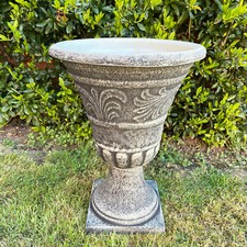 Stone Effect Urn Planter Plastic Round Tall Outdoor Garden Pot Stand Large 55cm