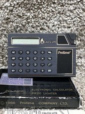 Protime 1986 Vintage Thin Pocket Calculator with Lighter - Rare Piece Never Used