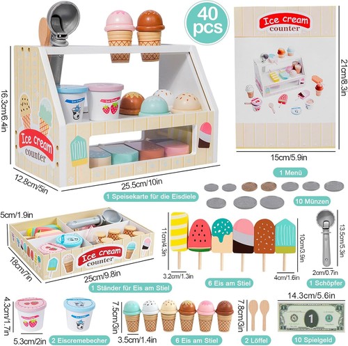 40pcs wooden ice cream parlour - wooden,