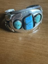 Vintage Navajo Silver & Turquoise Shadowbox Cuff Bracelet