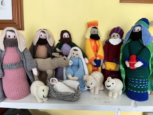 Hand knitted nativity set - knitted,