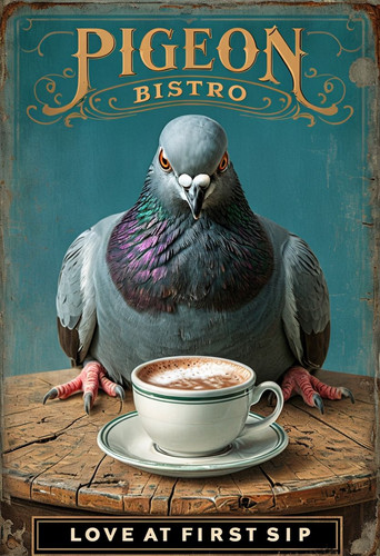 Pigeon bistro metal sign - pigeon,