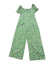 QED Jumpsuit Women UK 12 Green Wide Leg Floral Puff Sleeve Button Summer Wear