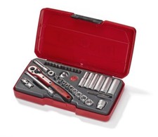 Teng 36 Piece 1/4" Drive Deep Regular Socket, Ratchet, Tool Bit Set & Case,T1436