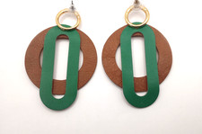 Stella & Dot Earrings Reversible Gold, Green, Brown & Ochre Leather 