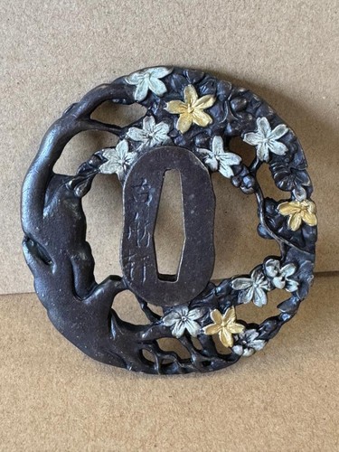 Japanese bronze sword guard - bronze,