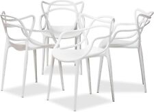 Master Style Modern White Polypropylene Plastic Dining Chairs Stackable Set of 4