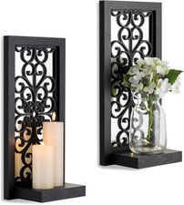 Candle Sconces Black Wall Art: Set of 2 Wooden Wall Candle Holders Gothic Home D