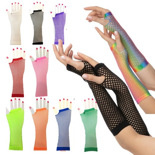 Neon fishnet gloves - gloves, 80s