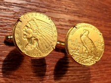 1911 American Gold Indian Head $2.5 Quarter Eagle Unique Coin Cufflinks + Box!