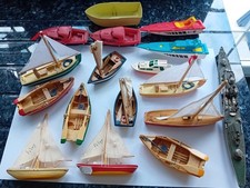 Vintage Mixed Lot of 15 Model Boats – Sailing Yachts, Rowboats, Speedboats & War