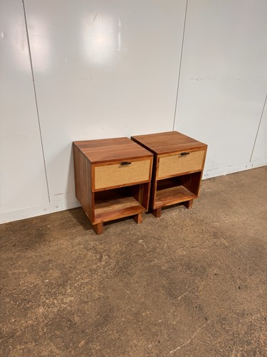 Pair acacia wood rattan - of,