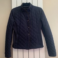 Zara Ladies Navy Long Sleeve Waist  Length Fitted Quilted Jacket Size Medium VGC