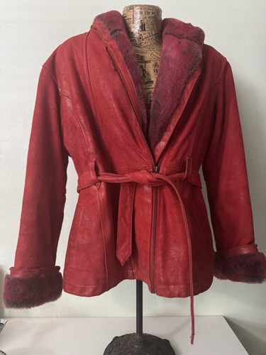 Vtg wilsons red leather fur - wilsons,