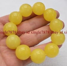 Rare Huge 20mm Yellow Jade Gemstone Round Beads Elastic Bracelet 7.5"