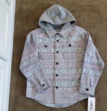 Boys Colorful Planet Printed Flannel Shacket with Hood Size Sm 6/7 Lar 10/12 NWT