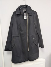 Wallis Black Collared Overcoat Size 16 Bnwt (T1)
